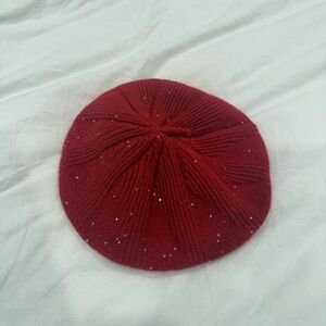 Elegant Red Beret with Sparkle Accents